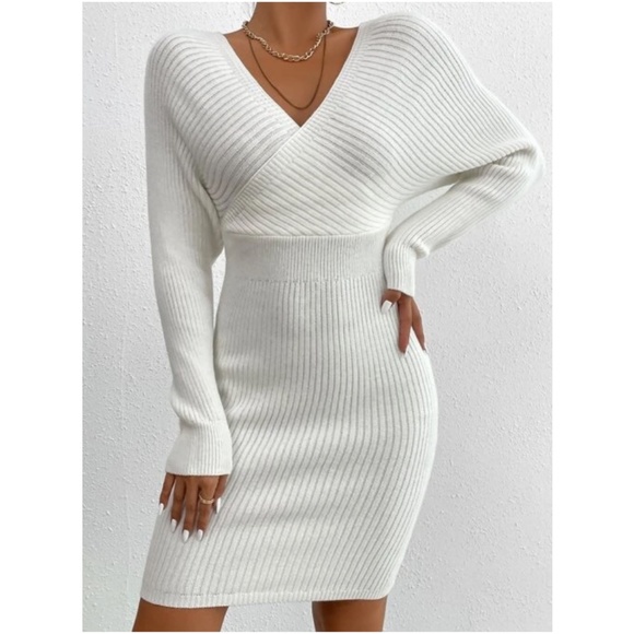 Fitted Off Shoulder Ribbed Sweater Dress - Picture 5 of 11